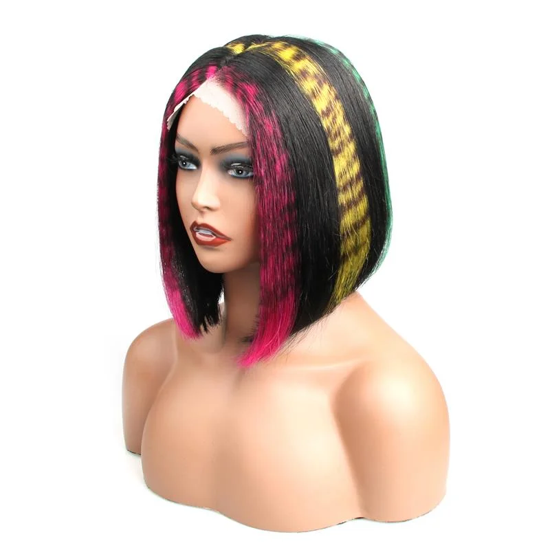 Synthetic colored wig with a heat - resistant formula for easy stylingCUSTOM WIG| Tiger Stripes Print Bob Wig Glueless Lace Closure Wigs Human Virgin Hair