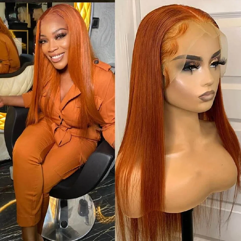 Colored wig with a blue - green ombre effect for a unique and trendy appearanceDachic Hair 13x4 Lace Front Human Hair Wigs 350# Orange Ginger Colored Straight Frontal Wigs 200%Density