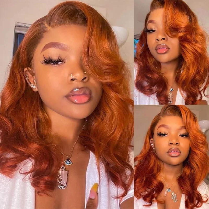 Colored wig with a straight texture for a sleek and minimalist lookDachic Hair 13x4 HD Lace Front closure Human Hair Wigs Auburn Orange Colored Body Wave Frontal Wigs 180%