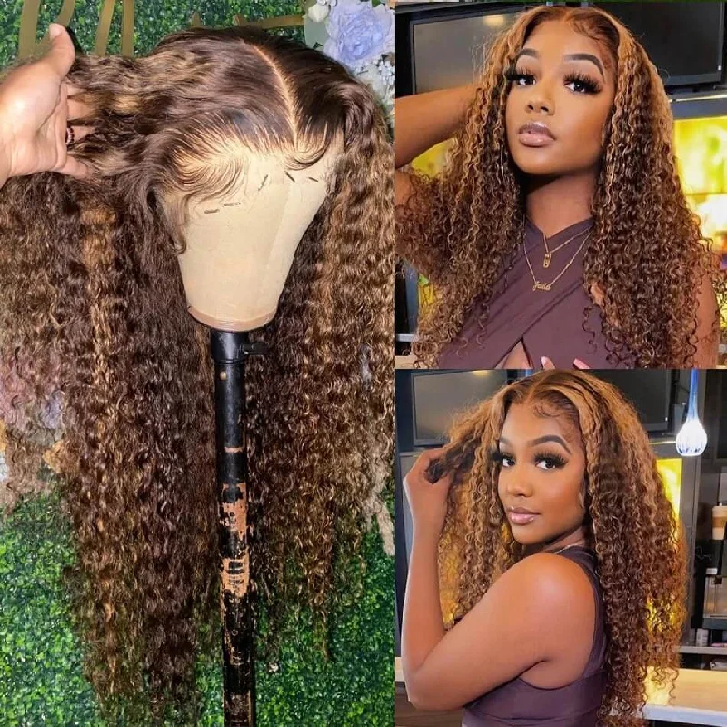 Colored wig with a middle - part for a classic and elegant styleDachic Hair 13x4 HD Lace Front Colored Human Hair Wigs 180% Highlight Curly Frontal Wigs