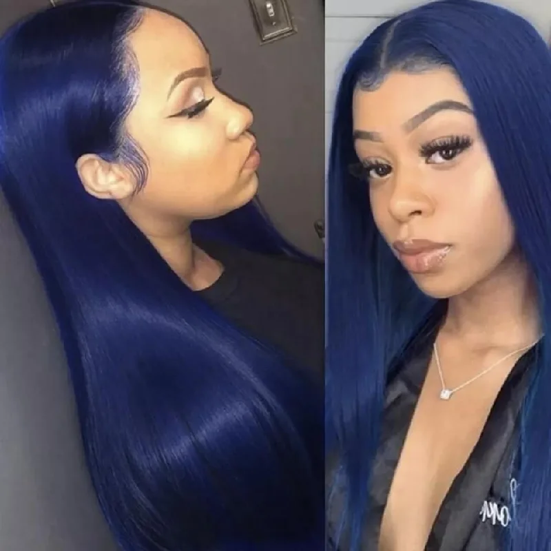 Colored wig with a pre - bleached knot for a natural - looking scalpDachic Hair 13x4 HD Lace Front Human Hair Wigs Dark Blue Ombre Color Lace Front Wig Straight Brazilian Hair 180%