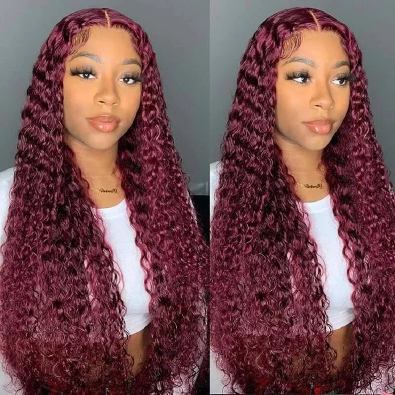 Colored wig with a red - orange hue for a warm and energetic lookDachic Hair 13x4 Lace Front Human Hair Wigs Water Wave 99j Colored Frontal Wigs