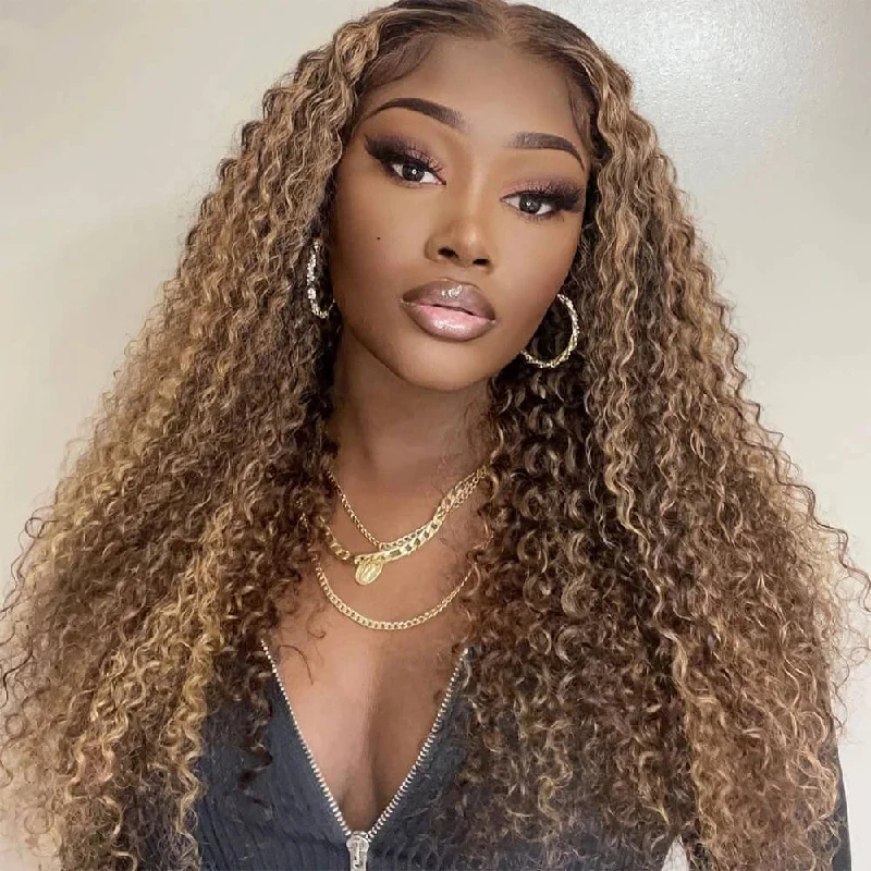 Colored wig with a side - swept bang for a sophisticated lookDachic Hair 13x6 Lace Front Colored Human Hair Wigs Highlight Curly Frontal Wigs