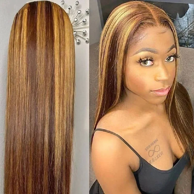 Colored wig with a straight texture for a sleek and minimalist lookDachic Hair 13x6 Lace Front Human Hair Wigs 4/27# Highlight Colored Bone Straight Frontal Wigs