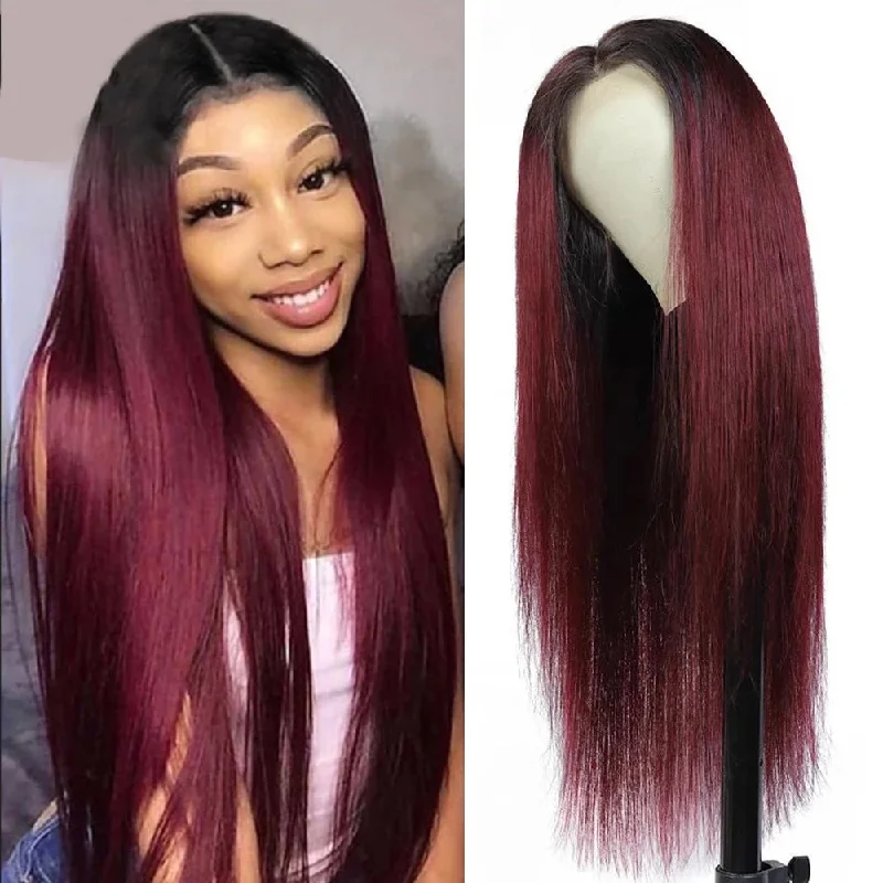 Colored wig with a silver - grey color for a trendy and cool - toned lookDachic Hair 1B 99J Ombre Straight 13x4 13x6 Lace Frontal Wig Human Hair for Women Body Wave Brazilian Hair