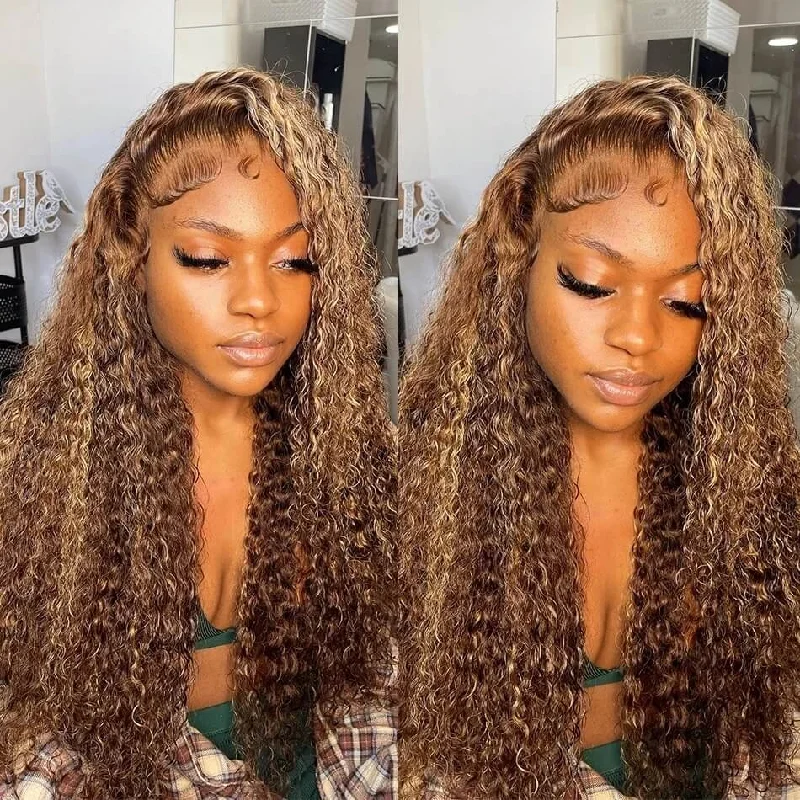 Colored wig with a wavy texture for a beachy and fun lookDachic Hair 5x5 HD Lace Closure Colored Human Hair Wigs 180% Highlight Curly Closure Wigs