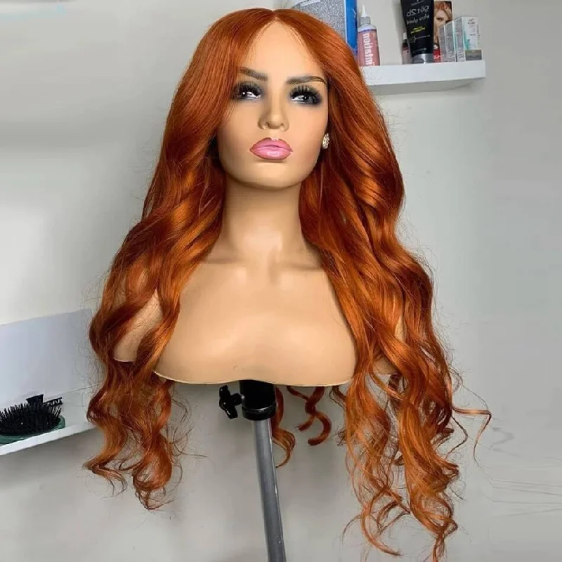 Colored wig with a curly texture for a bold and stylish choiceDachic Hair 5x5 HD Lace Closure Human Hair Wigs Auburn Orange Colored Body Wave Closure Wigs 180%