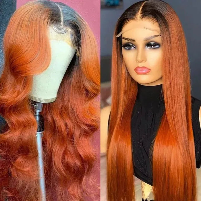 Colored wig with a side - part for a more flattering appearanceDachic Hair Cinnamon Brunette Body Wave Straight 13x4 4x4 Lace Frontal Closure Wig With Dark Roots