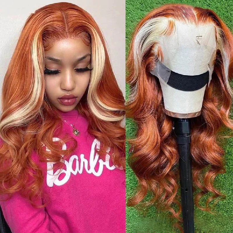 Colored wig with a silk - base cap for a comfortable and smooth feelDachic Hair Ginger 613 13x4 Lace Front Wig Body Wave Ombre Blonde Human Hair Wigs