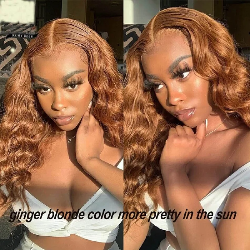 Colored wig with a pre - bleached knot for a natural - looking scalpDachic Hair Ginger Blonde Colored 5x5 HD Lace Closure Human Hair Wigs Body Wave Frontal Wigs 180%