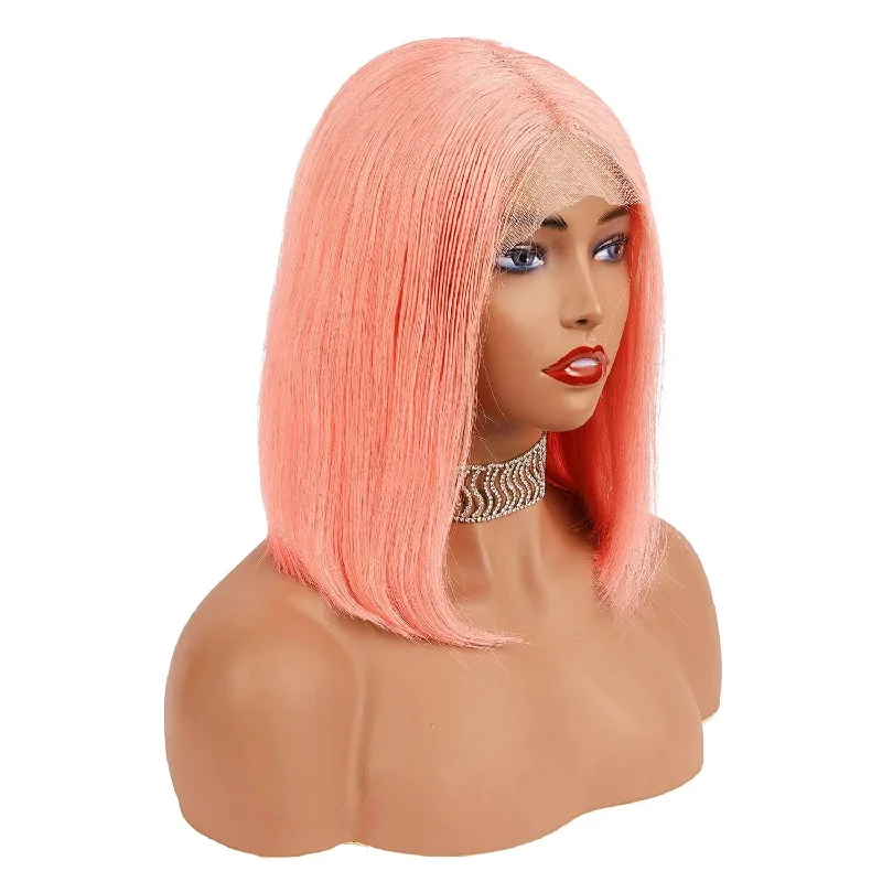 Colored wig with a silver - grey color for a trendy and cool - toned lookDachic Hair Pink Bob Wig Brazilian Human Hair Wigs Straight 13x4 4x4 Lace Frontal Closure Wigs