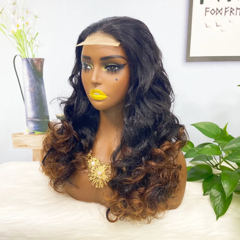 Lace wig with a middle - part for a classic and elegant styleDD 4*4 Lace Wig Fumi Human Hair Wig Color T1B/4# 250% Density