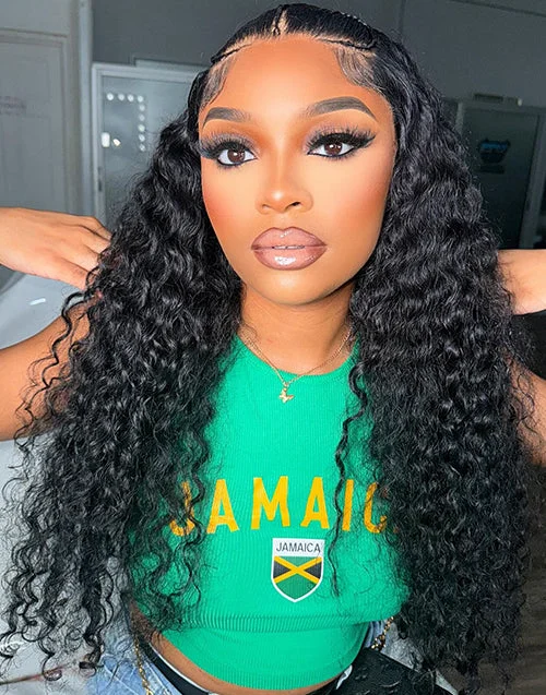 Synthetic lace wig with a heat - resistant formulaDeep Wave Pre Braided Wig 13x4 HD Pre Cut Lace Frontal Glueless Wigs