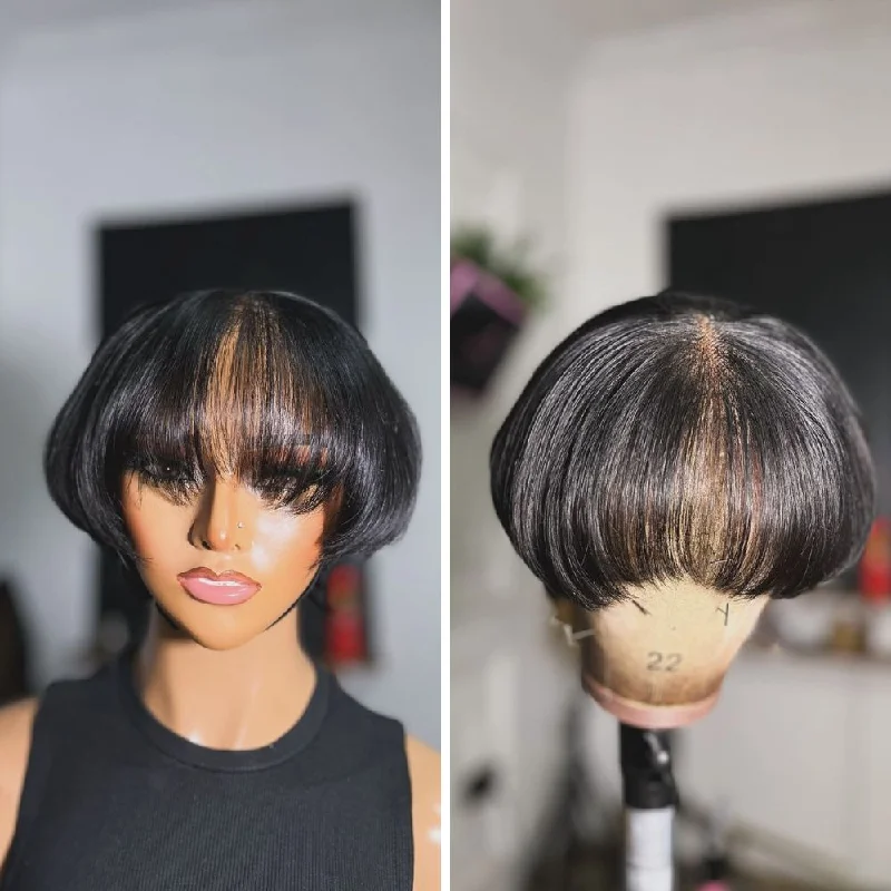 Lace wig with a side - part for a more flattering lookDesigner Pixie Cut Lace Wig With Bangs