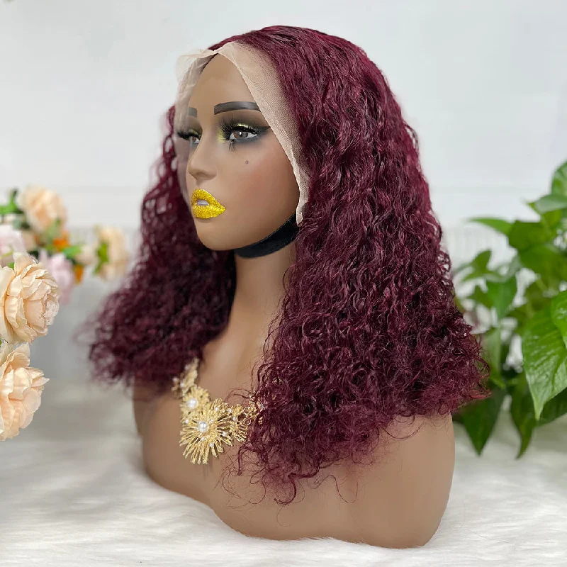 Lace wig with a natural - looking root for a more realistic lookDouble Drawn 13*4 Lace Wig  Pissy Curly Natural Human Hair Lace Wigs Color 99J 250% Density