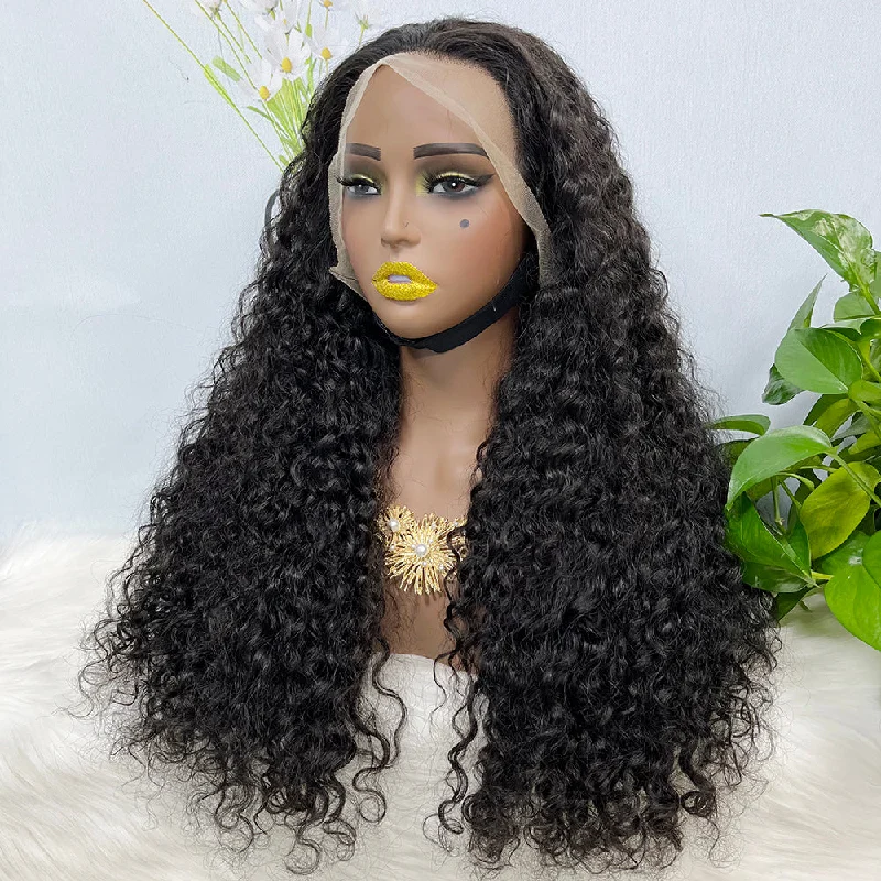 Synthetic lace wig with a heat - resistant formulaDouble Drawn 13*4  Lace Wig Water Wave Natural Virgin Human Hair Wig Color NC