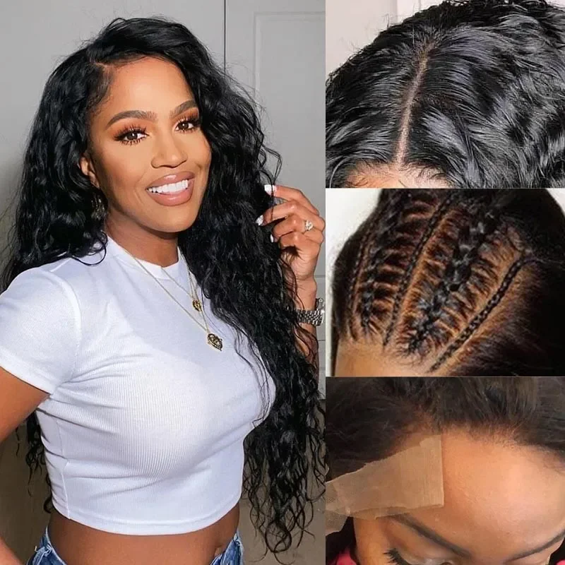 Colored wig with a pre - plucked hairline for a more natural lookFast Delivery Lemoda 13x6 Lace frontal Human Hair Wig 180% Full Density Water Wave HD Transparent Lace Fronal Wigs