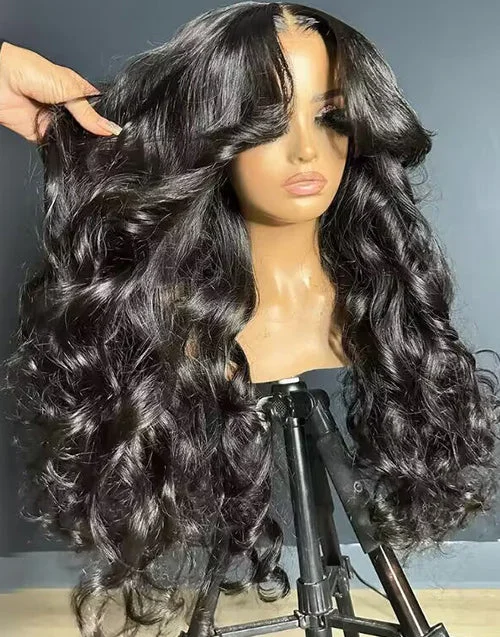 Human - hair lace wig for a luxurious and natural feelFull 250% Density Ocean Wave 13x5 Pre Everything Human Hair Wigs With Curtain Bangs