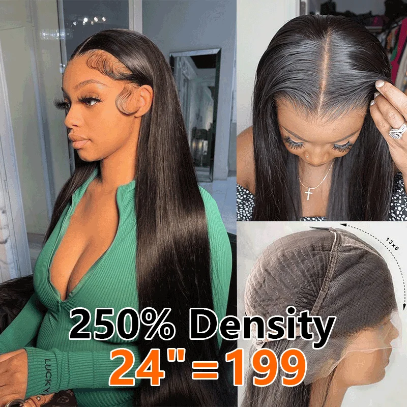 Virgin - human - hair wig with a natural - looking texture for a luxurious feel250% High Density Straight 13x6 Full Lace Frontal Human Hair Wigs