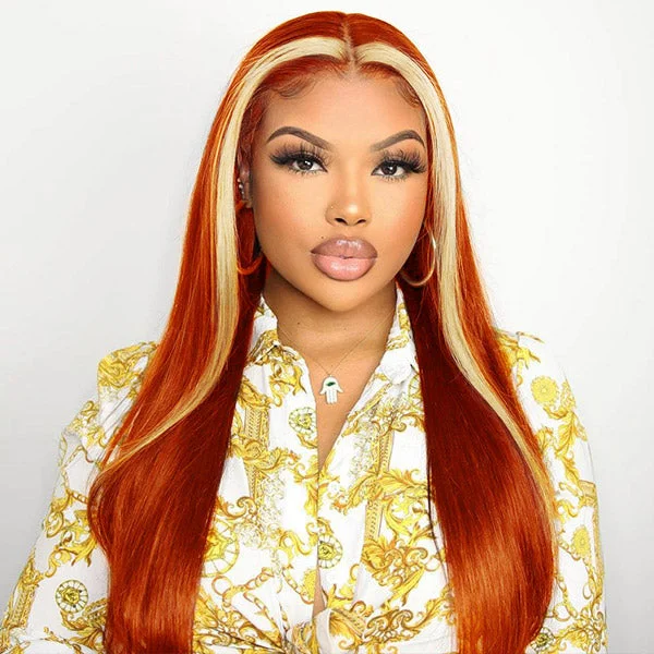 Virgin - human - hair wig with a natural - looking texture for a luxurious feel30 Inch Ginger Blonde Wig Straight Human Hair Wigs 13x4 Lace Front Wigs 200% Density