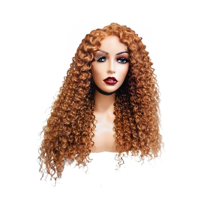 Human - hair wig with a pre - bleached knot for a natural - looking scalpGinger Brazilian Curly Human Hair Lace Front Wig