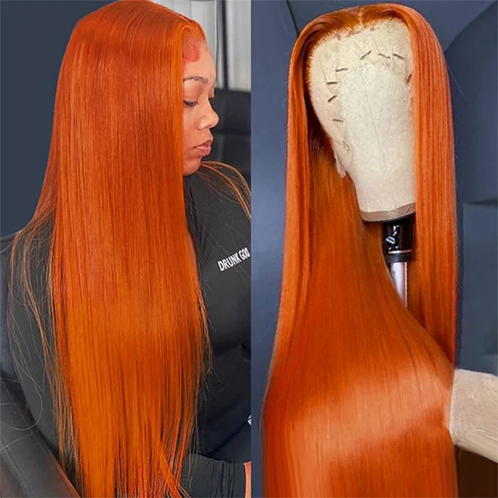 Virgin - human - hair wig with a natural - looking texture for a luxurious feelGinger Color 4x4 Lace Closure Brazilian Straight Human Hair Wigs