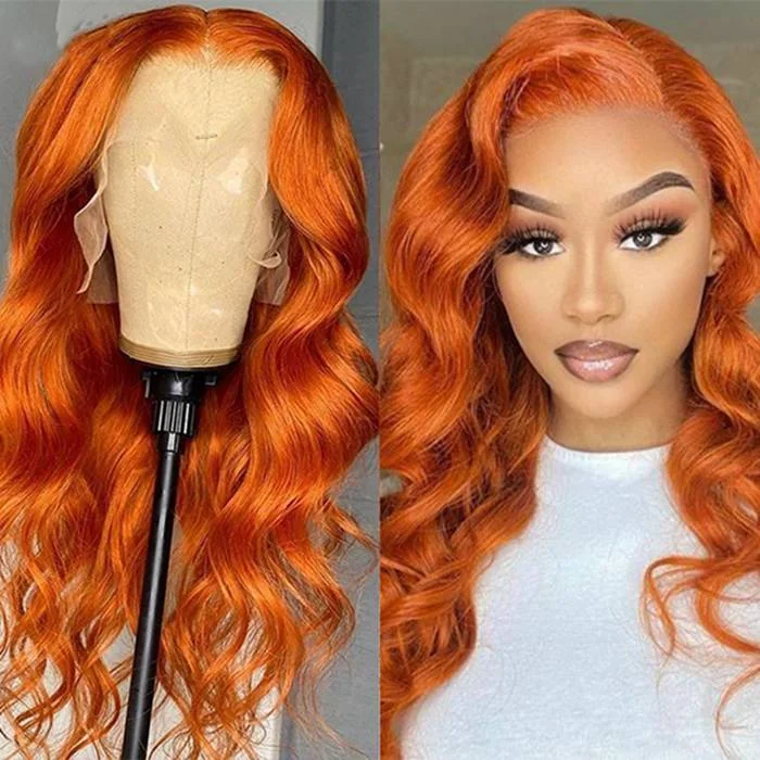 Human - hair wig with a curly texture for a bold and stylish choiceGinger Lace Front Wig Body Wave 13x4 Lace Frontal Human Hair Wigs For Women