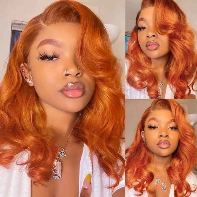 Colored wig with a straight texture for a sleek and minimalist lookGinger Orange Color Lace Front Wig Body Wave Human Hair Wigs Pre Plucked Natural Hairline