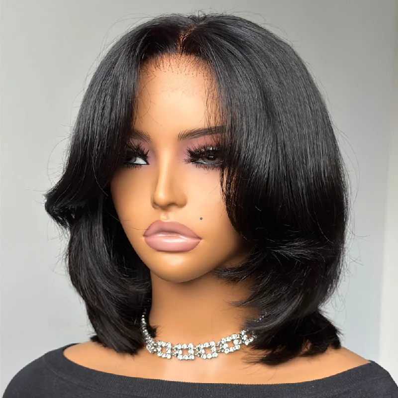 Lace wig with a side - swept bang for a sophisticated lookGlueless Blowout Layered Cut Bob 5x5 Lace Closure Wig