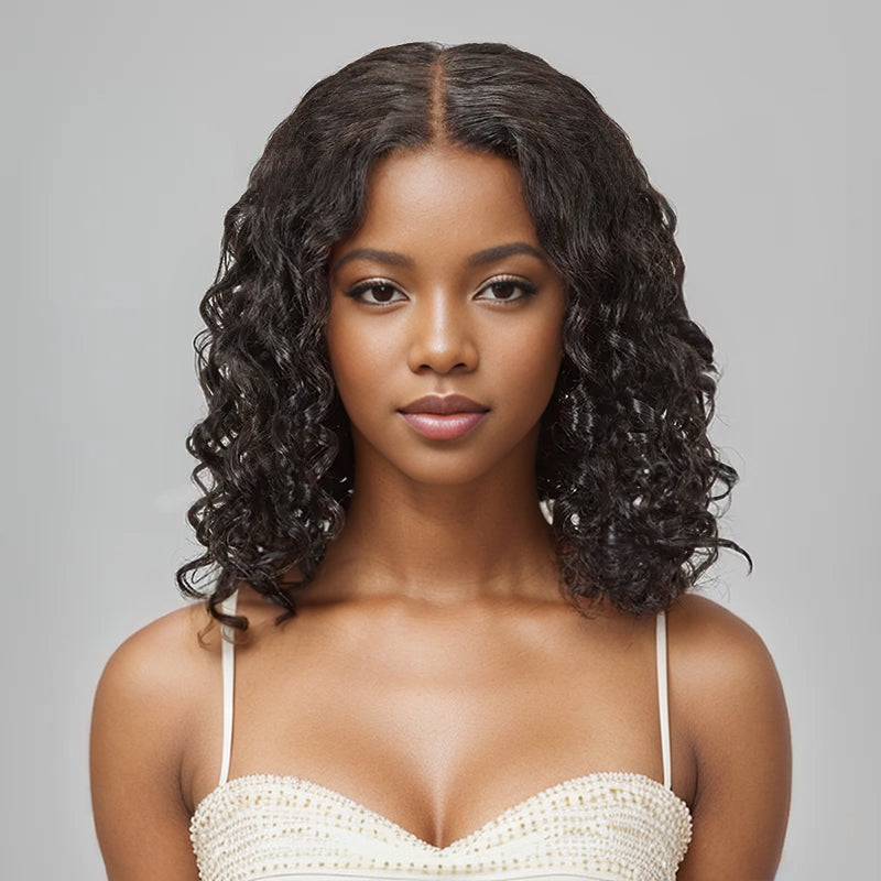 Lace wig with a side - part for a more flattering look7x5 13x4 Glueless Trendy Short Cut Bob Water Wave Wig Human Hair