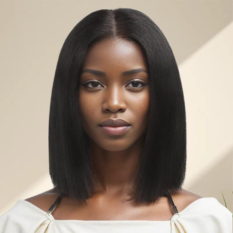 Lace wig with a wispy fringe for a soft and feminine look7x5 Glueless Bob Wig Wear Go Straight Human Hair