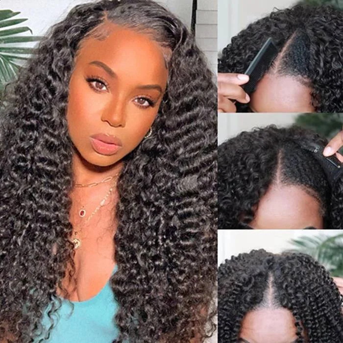 Human - hair wig with a straight texture for a sleek and minimalist lookGlueless Deep Wave V Part Wig Human Hair Beginner Friendly Natural Scalp Curly Human Hair