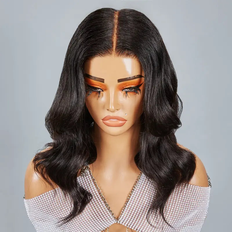 Lace wig in a chocolate - brown color for a rich and warm appearance7x5 Glueless Layered Cut Bob Wig Body Wave Human Hair