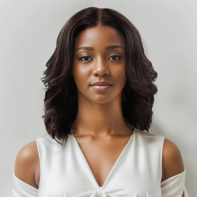 Human - hair lace wig for a luxurious and natural feel7x5 13x4 Glueless Natural Black Handcraft Layered Short Bob Wig Human Hair