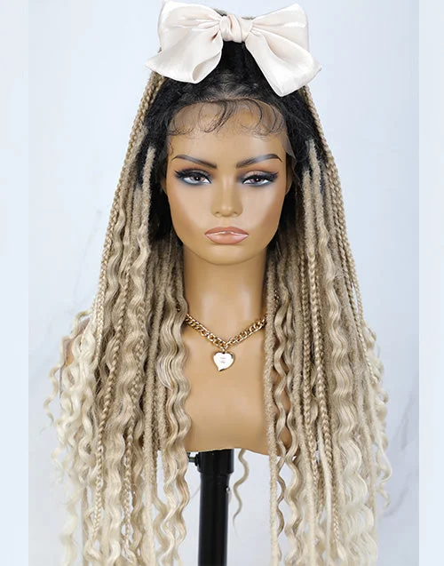 Human - hair lace wig for a luxurious and natural feelGolden Braiding Wig Twist Braids With Curly Hair Full Lace Wig Long Braiding Hair Afro Hairstyle For Women