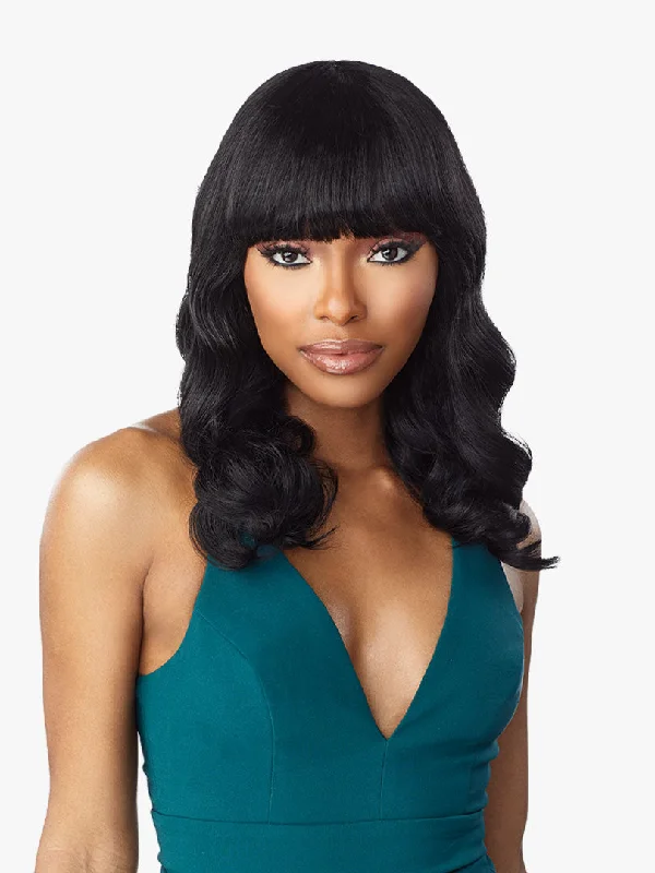 Human - hair wig with a pre - plucked hairline for a more natural lookSensationnel Unprocessed Virgin  10A FULL Wig BODY WAVE 16"