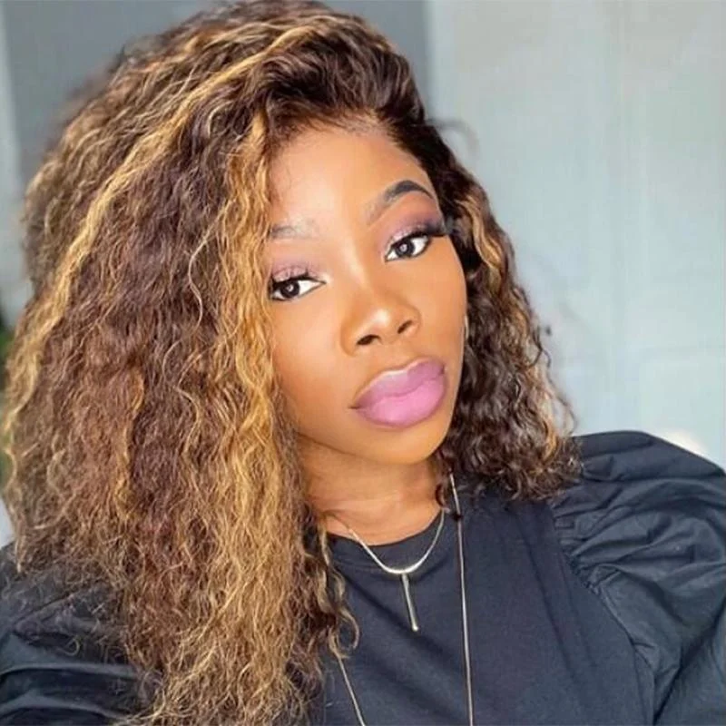 Colored wig with a curly texture for a bold and stylish choiceHighlight Bob Wig Curly Lace Front Human Hair Wigs Short Bob Ombre Human Hair Wig 4x4 Closure Brazilian Remy Lace Wig