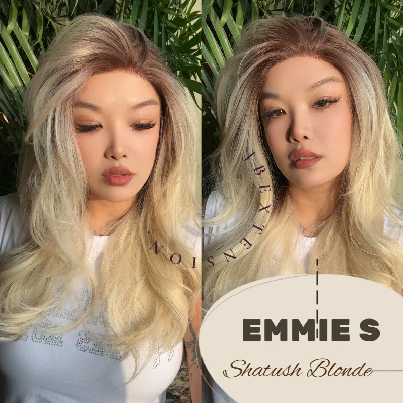 Lace wig with a pre - plucked hairline for a more natural lookHOT OF SEASON -JBEXTENSION 22 Inches Curly Light Blonde Pre-Cut Frontlace Glueless Wig EMMIE S