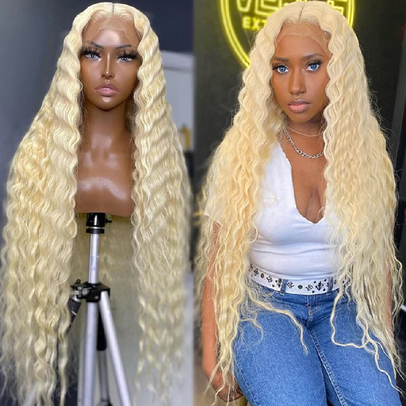 Colored wig with a side - part for a more flattering appearanceHot Star 210% Density Blonde 613 Colored HD Transparent 13x4 13x6 Lace Front Human Hair Wigs Brazilian Deep Wave