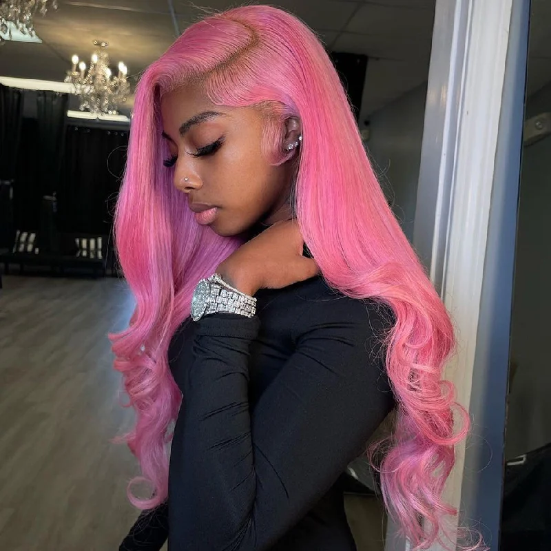 Colored wig with a silver - grey color for a trendy and cool - toned lookHot Star 210% Density Special Customized Rose Pink Colored HD Transparent 13x4 13x6 Lace Front Human Hair Wigs