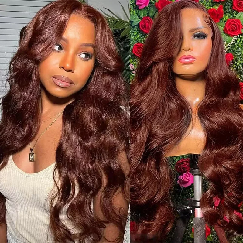 Synthetic colored wig with a heat - resistant formula for easy stylingHot Star Reddish Brown Colored 5x5 13x6 Lace Front Closure Wig 6x4 Glueless Ready To Wear Human Hair Wig Body Wave