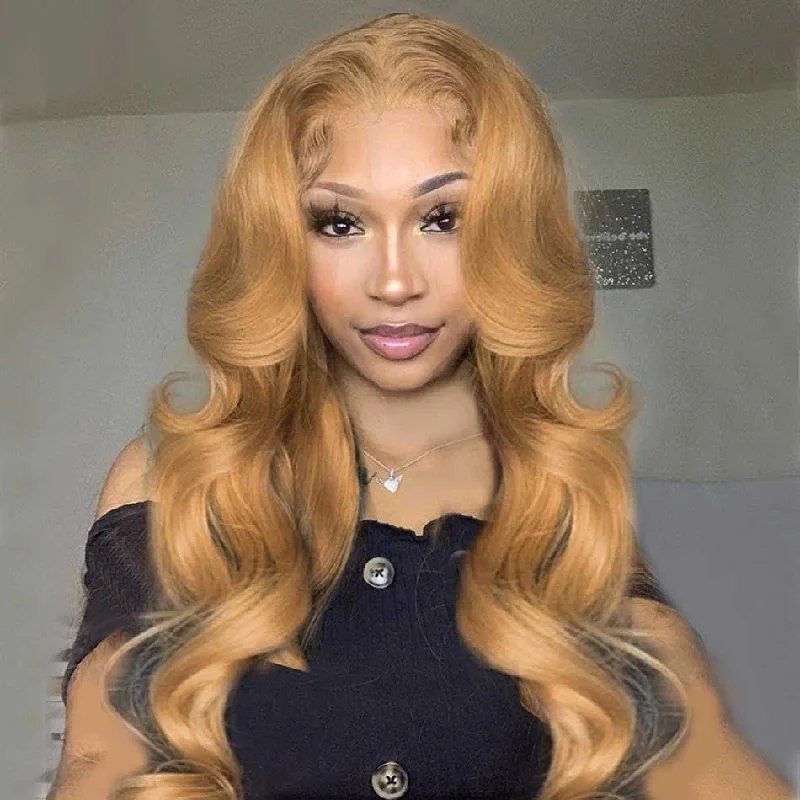 Colored wig with a wavy texture for a beachy and fun lookHot Star Honey Blonde Colored 5x5 13x6 Lace Front Closure Wig 4x6 Glueless Ready To Go Human Hair Wigs Body Wave