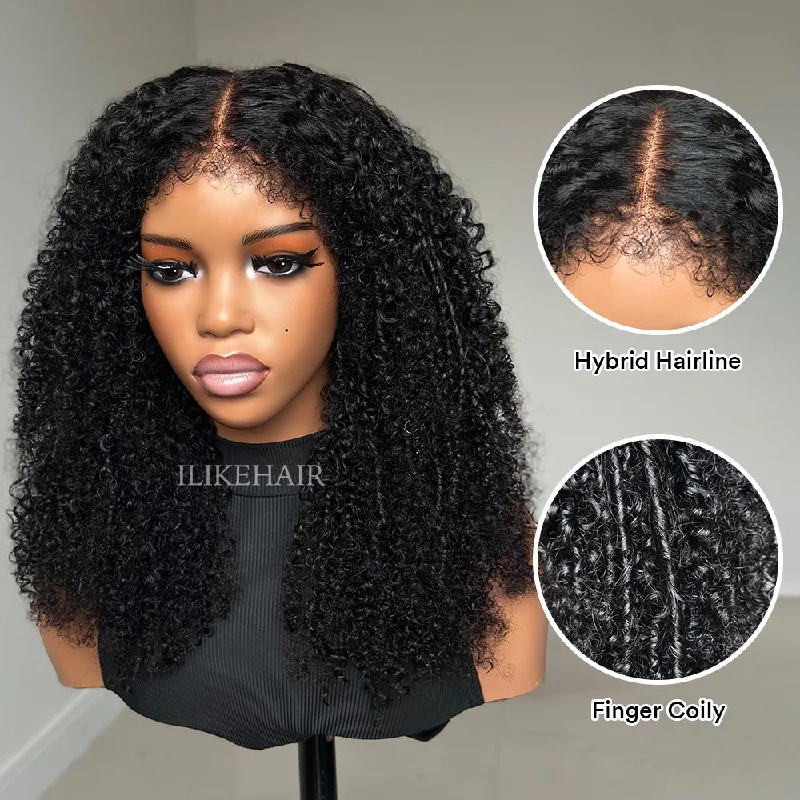 Human - hair lace wig for a luxurious and natural feelHybrid Hairline Coily Curls 9x4 HD Lace Glueless Wig