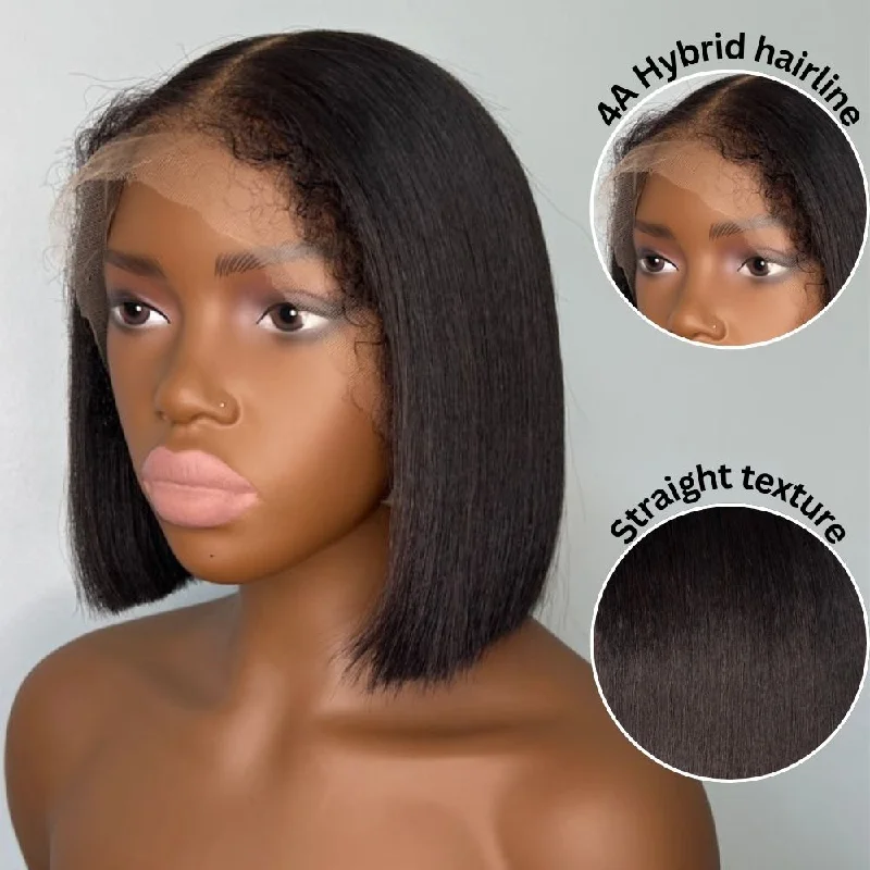 Lace wig with a side - part for a more flattering lookHybrid Hairline With Silk Straight Bob  HD Lace Ventilated Wig