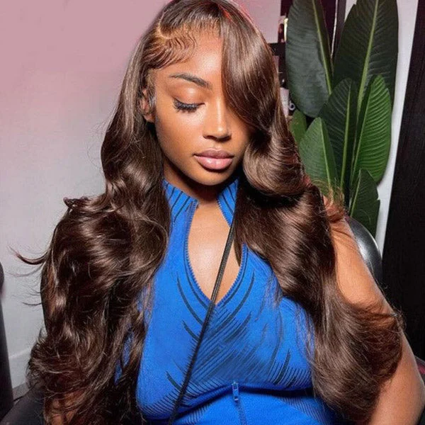 Human - hair wig with a natural - looking root for a more realistic lookIshow PPB™ Invisible Knots #4 Chocolate Brown Glueless Colored Wigs Body Wave Human Hair Wigs Beginner Friendly