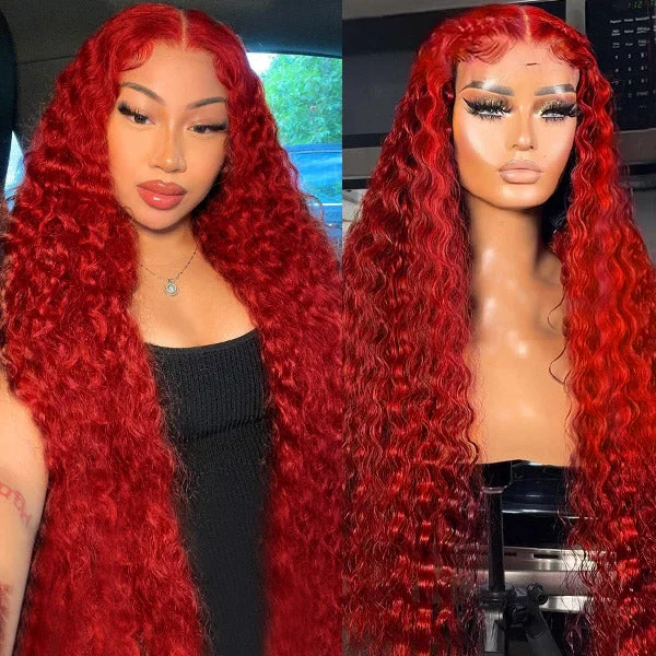 Human - hair wig with a pre - plucked hairline for a more natural lookIshow Pre Plucked Red Color Deep Wave 13x4 HD Lace Front Wig Colored Human Hair Wigs Nature Hairline