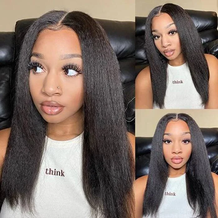 Human - hair wig with a side - swept bang for a sophisticated lookKinky Straight 13x4 HD Transparent Lace Front Wig Natural Hairline Pre-Plucked