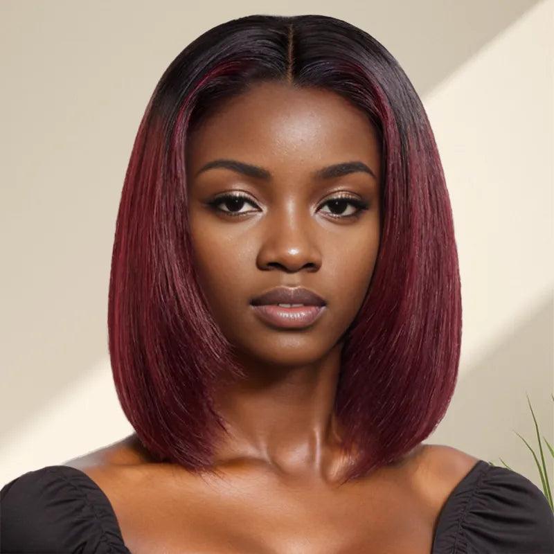 Lace wig with a 13x4 lace frontal for a wide - parting area7x5 13x4 Layered Ombre Highlight Colored Glueless Blunt Cut Bob Wig Straight Human Hair