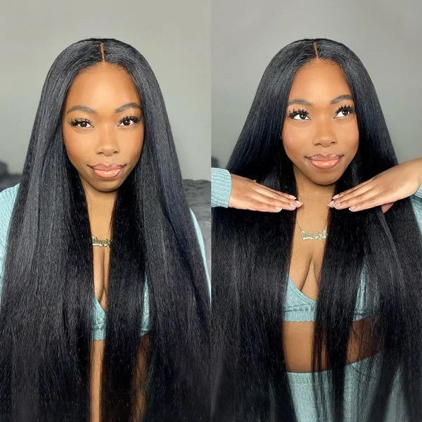 Colored wig with a wavy texture for a beachy and fun lookLemoda 13x6 Lace Frontal Human Hair Wig 180%Hair Density Kinky Straight Human Hair Wigs