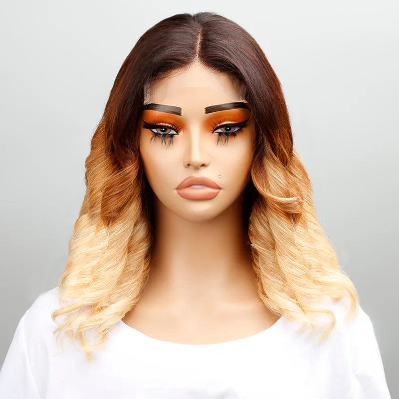 Lace wig with a platinum - blonde color for a bold and trendy look4x4 Design Stylist Light Ombre Luxe Wavy Lace Closure Bob Human Hair Wig